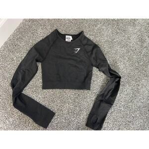Gym Shark Vital Seamless Crop Top Long Sleeve XS Black Marl Gym Training Yoga